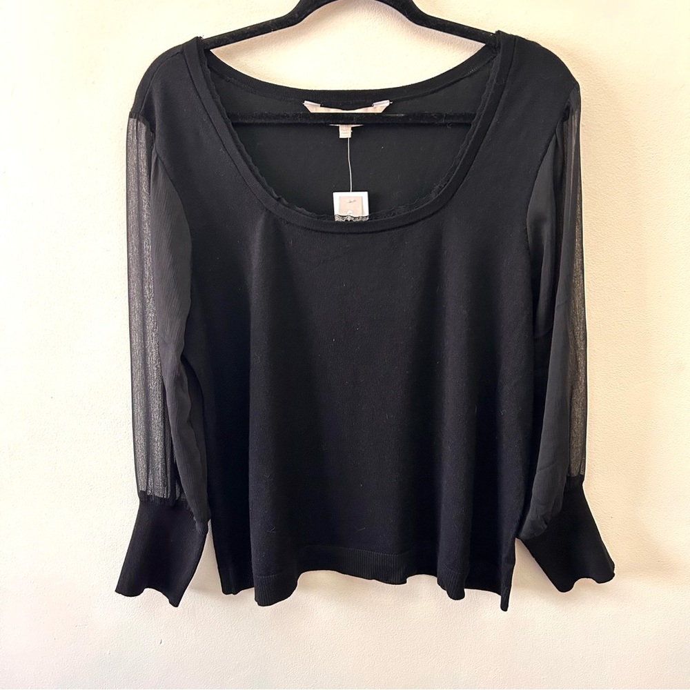 Chloe & Jasmine black square neck sheer sleeve sweater size large